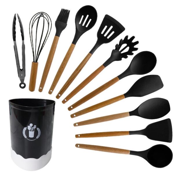 12-Piece Silicone Kitchen Utensil Set | Non-Stick Tools with Wooden Handles