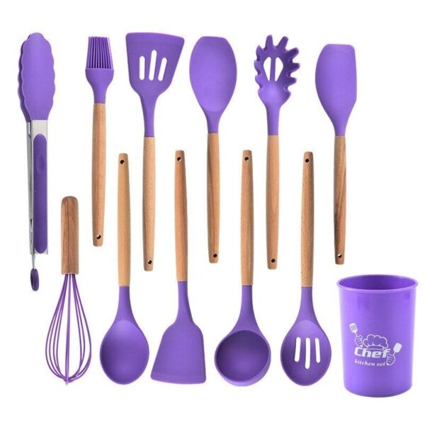 12-Piece Silicone Kitchen Utensil Set | Non-Stick Tools with Wooden Handles - Image 6