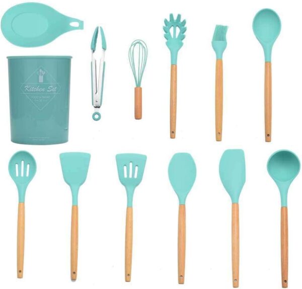12-Piece Silicone Kitchen Utensil Set | Non-Stick Tools with Wooden Handles - Image 4