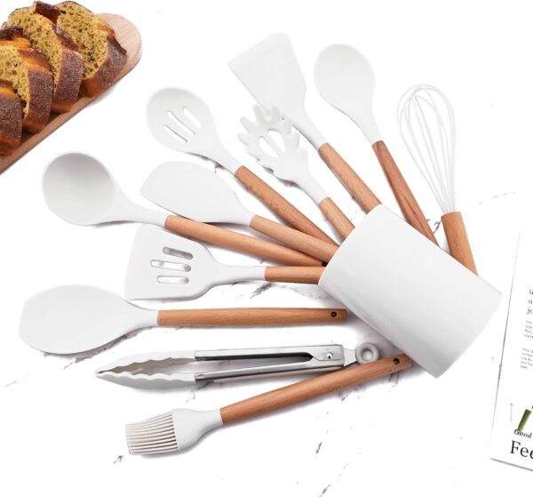 12-Piece Silicone Kitchen Utensil Set | Non-Stick Tools with Wooden Handles - Image 5