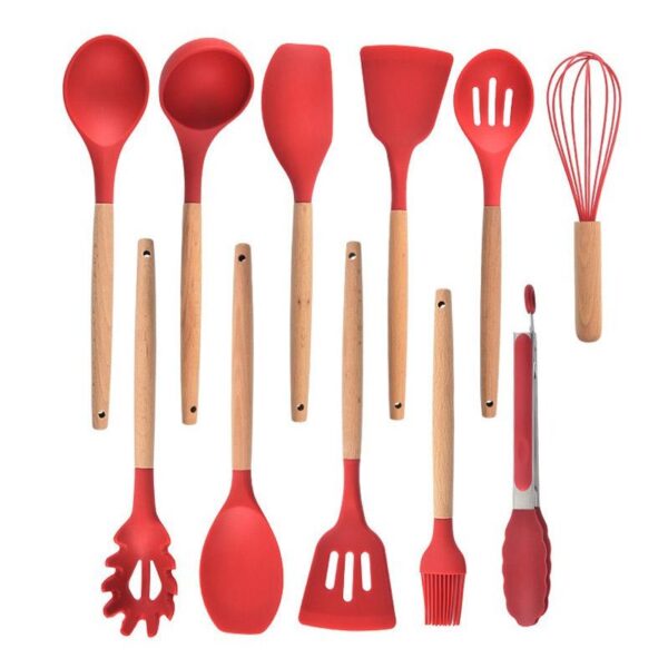 12-Piece Silicone Kitchen Utensil Set | Non-Stick Tools with Wooden Handles - Image 7