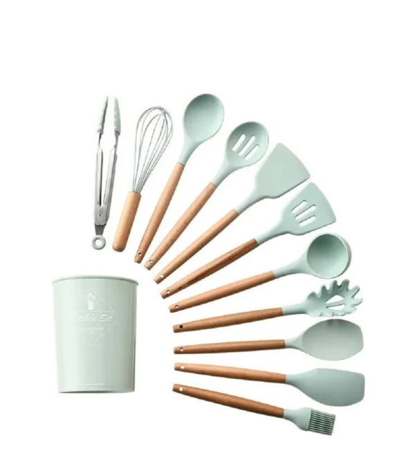 12-Piece Silicone Kitchen Utensil Set | Non-Stick Tools with Wooden Handles - Image 8